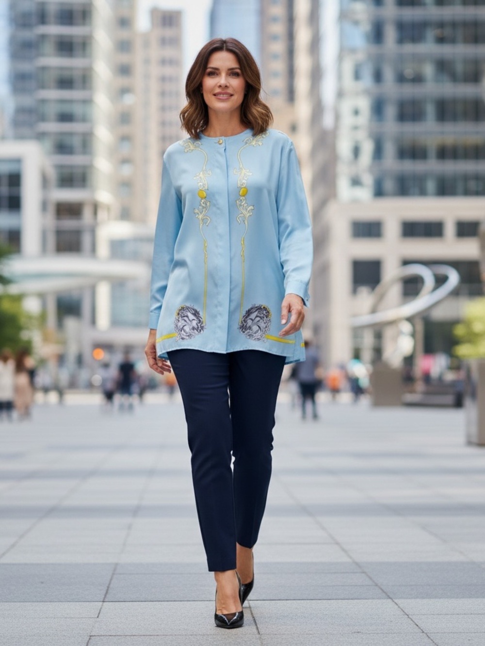 Laurel Silky Sky Blue Oversized Tunic Blouse XL 1X Portugal Designer Top Luxury
